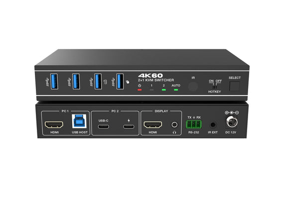 NÖRDIC KVM Switch 2 till 1 USB-C & HDMI 4K60Hz 4xUSB-A
