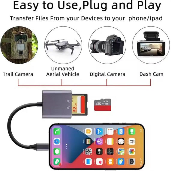 NÖRDIC Lightning Kortläsare 2 Slot SD, MicroSD UHS-I