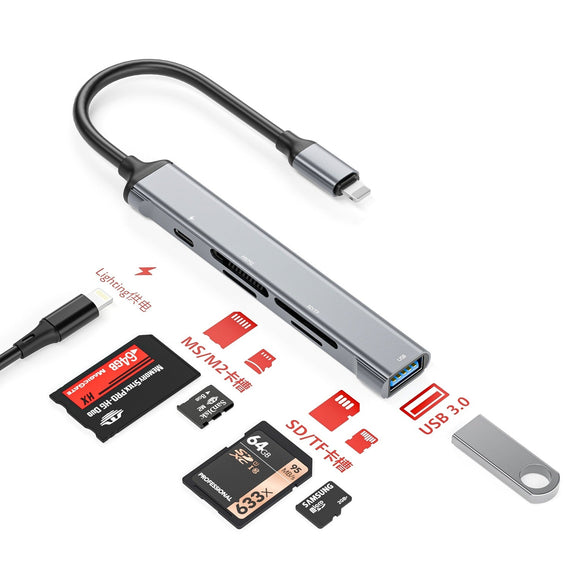 NÖRDIC Lightning Kortläsare 4 Slot SD, MicroSD, MS, M2 1xUSB-A 3.0 1xLightning-laddning UHS-I