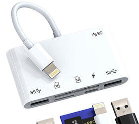NÖRDIC Lightning Kortläsare 2 Slot SD, MicroSD 3xUSB-A 1xLightning-laddning UHS-I