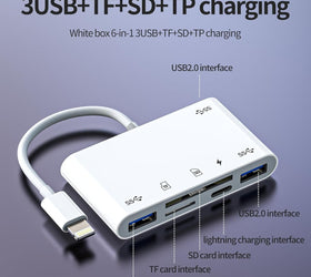 NÖRDIC Lightning Kortläsare 2 Slot SD, MicroSD 3xUSB-A 1xLightning-laddning UHS-I