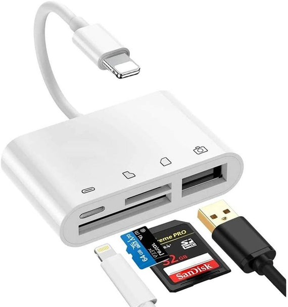 Lightning Card Reader 4 in 1 SD, Micro SD, USB-C, USB-A For Iphone and Ipad
