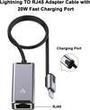 NÖRDIC Lightning till Ethernet-nätverksadapter med 20W laddningsport för iPhone/iPad, RJ45 Plug & Play, 100Mbps, 50cm