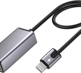 NÖRDIC Lightning till Ethernet-nätverksadapter med 20W laddningsport för iPhone/iPad, RJ45 Plug & Play, 100Mbps, 50cm