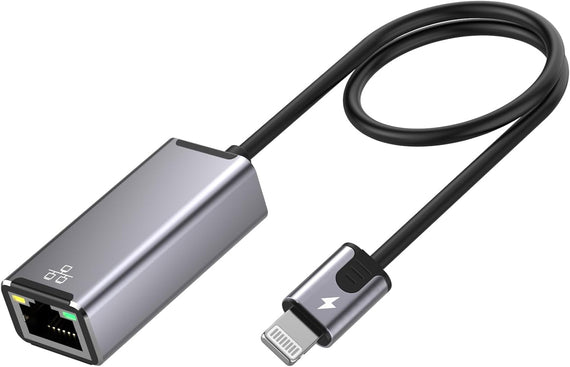 NÖRDIC Lightning till Ethernet-nätverksadapter med 20W laddningsport för iPhone/iPad, RJ45 Plug & Play, 100Mbps, 50cm