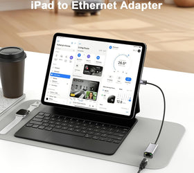 NÖRDIC Lightning till Ethernet-nätverksadapter med 20W laddningsport för iPhone/iPad, RJ45 Plug & Play, 100Mbps, 50cm