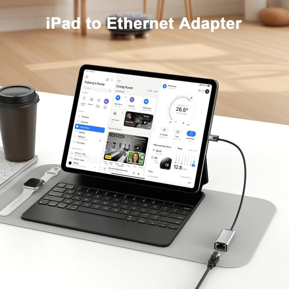 NÖRDIC Lightning till Ethernet-nätverksadapter med 20W laddningsport för iPhone/iPad, RJ45 Plug & Play, 100Mbps, 50cm
