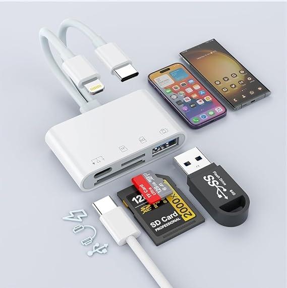 Lightning+usb-c Card Reader 4 in 1 SD, Micro SD, USB-C, USB-A For Iphone and Ipad and Android smartphones