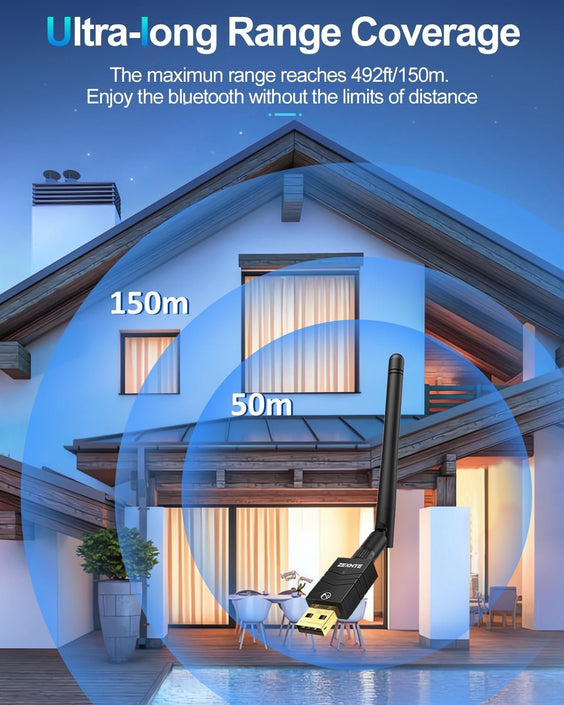 Long Range USB Bluetooth 5.4 Adapter for PC 150m Windows 11/10/8.1/7