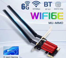 NÖRDIC PCIe AX210 WiFi-kort, tri-band 6 GHz/5 GHz/2,4 GHz internt nätverkskort, 5400 Mbps, PCIe, 8 dBi, Bluetooth 5.3-adapter