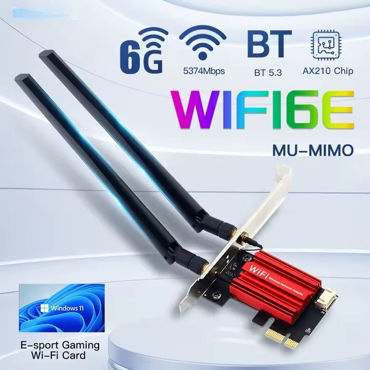 NÖRDIC PCIe AX210 WiFi-kort, tri-band 6 GHz/5 GHz/2,4 GHz internt nätverkskort, 5400 Mbps, PCIe, 8 dBi, Bluetooth 5.3-adapter