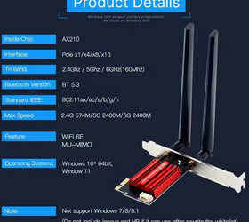 NÖRDIC PCIe AX210 WiFi-kort, tri-band 6 GHz/5 GHz/2,4 GHz internt nätverkskort, 5400 Mbps, PCIe, 8 dBi, Bluetooth 5.3-adapter