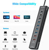 Powered 10port  USB-C & A Hub, 10Gbps USB-C and USB-A Data Ports, 4 USB 3.0 Ports, 2 Fast Charging Ports and 20W USB-C PD Port individual switch