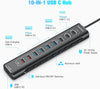NÖRDIC Powered 10port USB-C & A Hubb, 3x10G USB-A och USB-C USB3.2 GEN2, 4x5G USB-A USB3.2 GEN1, 1xUSB-C 20W PD, 2xUSB-A laddning med individuell switch