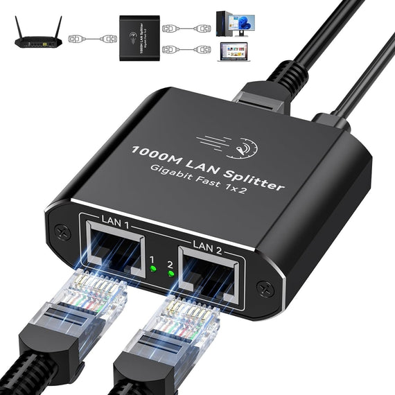 RJ45 Splitter 1 to 2 Ethernet Giga 1000Mbps Networking
