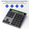 NÖRDIC Slim 34key Numeric Keypad Bluetooth with Display 2 in 1 Data Entry + Calculator for Laptop Macbook Mac Surface PC Chrome