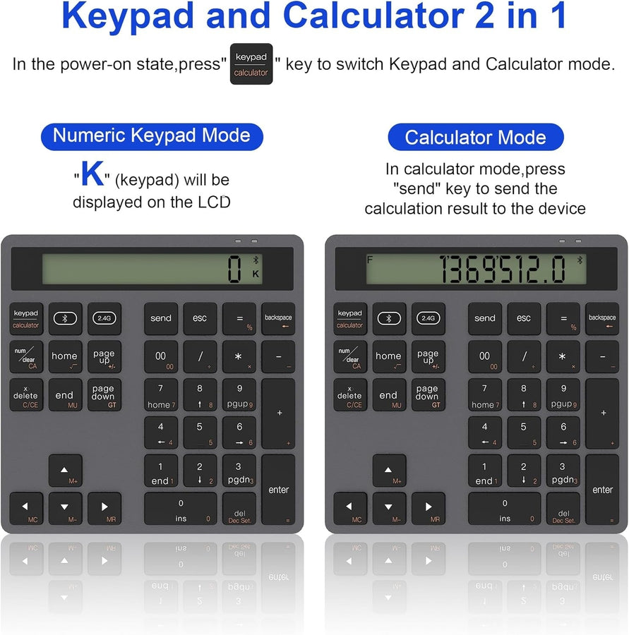 NÖRDIC Slim 34key Numeric Keypad Bluetooth with Display 2 in 1 Data En ...