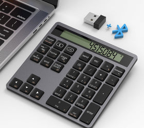 NÖRDIC Slim 34key Numeric Keypad Bluetooth with Display 2 in 1 Data Entry + Calculator for Laptop Macbook Mac Surface PC Chrome