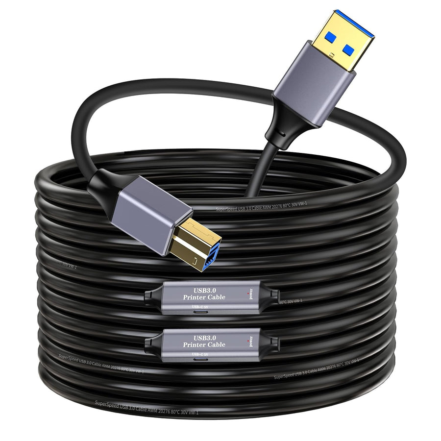 NÖRDIC USB 3.0 Aktiv Skrivarkabel - 10m USB A till USB B 3.0 Kompatibel med skrivare, konferenskamera, dockningsstation, hårddisk och mer