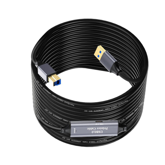 NÖRDIC USB 3.0 Aktiv Skrivarkabel - 5m USB A till USB B 3.0 Kompatibel med skrivare, konferenskamera, dockningsstation, hårddisk och mer