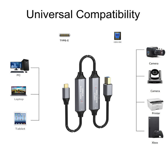 NÖRDIC USB 3.0 kabel USB C till USB B 5Gbps 15m USB skrivarkabel