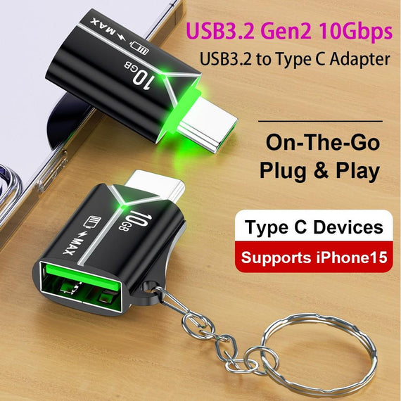 USB-A OTG hona till USB C hane adapter USB 3.2 Gen 2 10Gbps, Svart