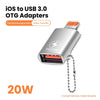 USB-A 3.1 OTG hona till Lightning hane adapter, Lightning adapter till synk och laddning, aluminium silver