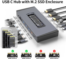 NÖRDIC USB-C 1 till 15 Dockningsstation Thunderbolt 4 Trippla skärmar, 2xHDMI, 1xDP, 1xUSB-C PD 100W, 1xUSB-C, 4xUSB-A,  med M.2 NVMe SSD-plats