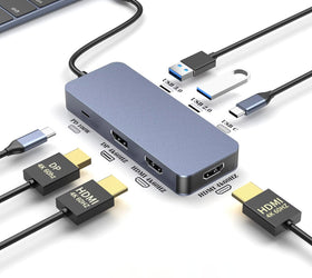 NÖRDIC USB-C 1 till 7 Dockningsstation 2xHDMI 1xDP 1xUSB-C PD100W 1xUSB-C 2xUSB-A