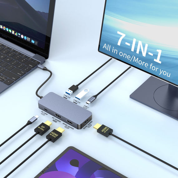 NÖRDIC USB-C 1 till 7 Dockningsstation 2xHDMI 1xDP 1xUSB-C PD100W 1xUSB-C 2xUSB-A