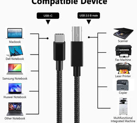 NÖRDIC USB-C 2.0 till USB 2.0 B datakabel 3m USB skrivarkabel