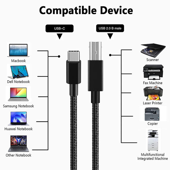 NÖRDIC USB-C 2.0 till USB 2.0 B datakabel 3m USB skrivarkabel