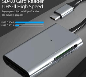 NÖRDIC USB-C 3.0 Kortläsare 4 Slot SD4.0, SD3.0, MicroSD4.0, MicroSD3.0 UHS-I/UHS-II