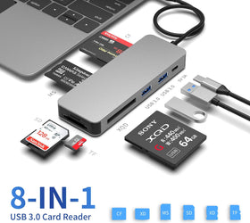 NÖRDIC USB-C Kortläsare 5 Slot CF3.0 SD3.0, MicroSD3.0, MS3.0, XQD3.0, 2xUSB-A 3.0, 1xUSB-C 15W