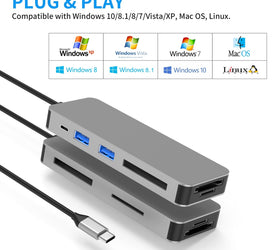 NÖRDIC USB-C Kortläsare 5 Slot CF3.0 SD3.0, MicroSD3.0, MS3.0, XQD3.0, 2xUSB-A 3.0, 1xUSB-C 15W