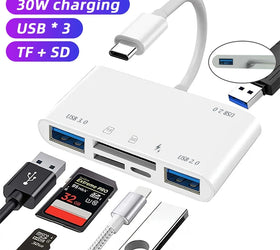 NÖRDIC USB-C Card Reader 2slot SD Micros SD 3xUSB-A