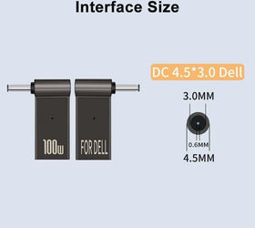 NÖRDIC USB-C till Laptopladdningsadapter, USB-C till DC-kontakt, 100W PD, DC 4,5×3,0mm för DELL