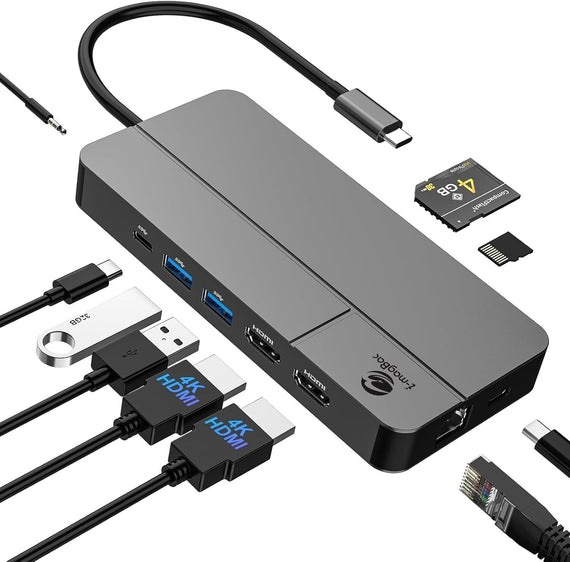 NÖRDIC USB-C Dockningstation 1 till 10 med 2xHDMI 4K60Hz 1xPD100W 1xRJ45 GigaLan 1xSD/MicroSD 2xUSB-A 1xUSB-C 1xAudio stöd  MacBook M1, M2, M3, och M4