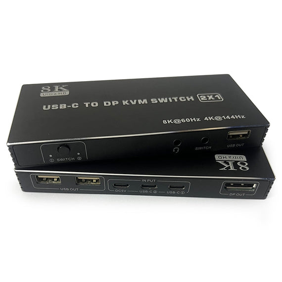 NÖRDIC USB-C KVM-switch 2 till 1 DP 8K60Hz 4K144Hz 3xUSB 1x3.5mm