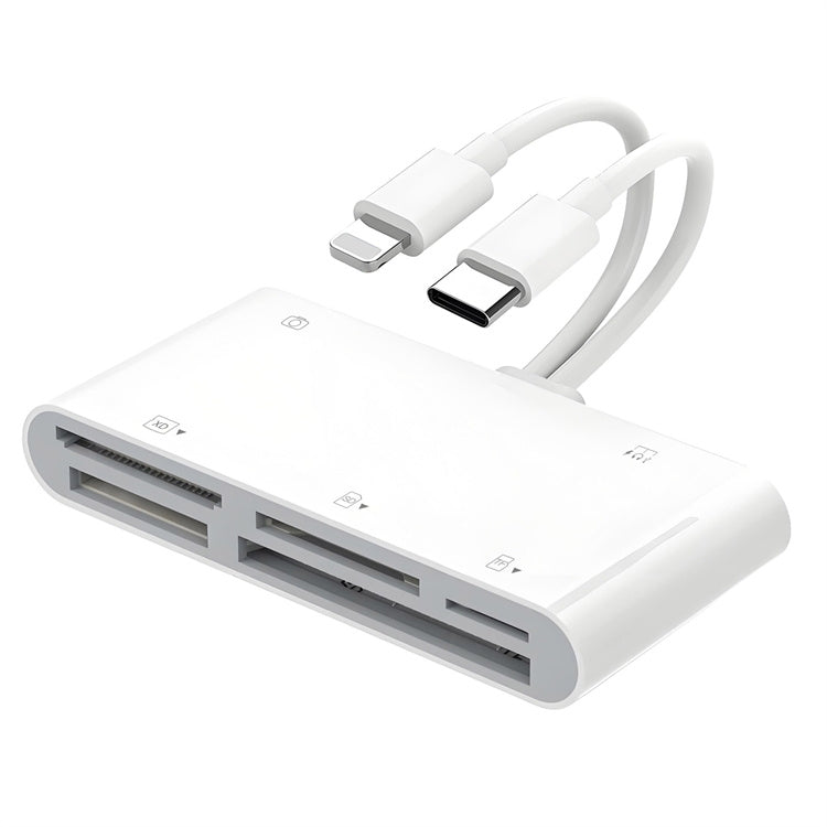 NÖRDIC USB-C/Lightning Kortläsare 5 Slot CF, SD, MicroSD, MS, XD 1xUSB-A 1xUSB-C UHS-I