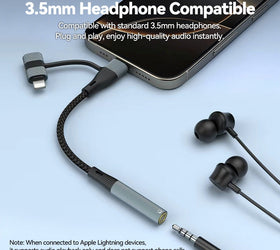 NÖRDIC USB-C/Lightning till stereo 3,5 mm-adapter 15 cm