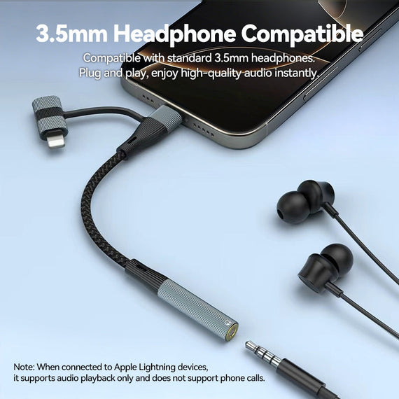 NÖRDIC USB-C/Lightning till stereo 3,5 mm-adapter 15 cm