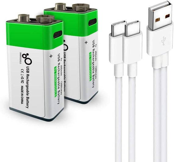 NÖRDIC USB-C Uppladdningsbara batterier 2-pack 9V/6LR61
