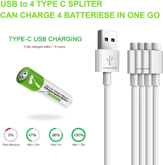NÖRDIC USB-C Uppladdningsbara batterier 4-pack AAA/LR03