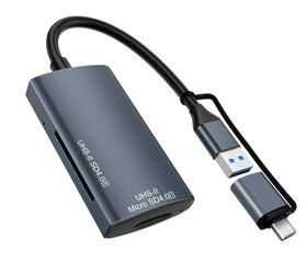 NÖRDIC USB-A, USB-C Kortläsare 2 Slot SD4.0, MicroSD4.0 UHS-II