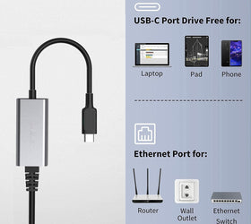 USB-C till Giga Ethernet nätverksadapter 17cm Space Grey aluminium med ASIX AX88179