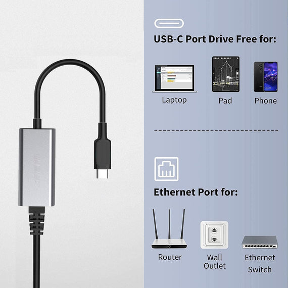 USB-C till Giga Ethernet nätverksadapter 17cm Space Grey aluminium med ASIX AX88179