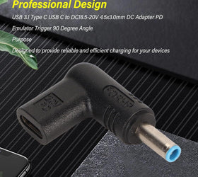 NÖRDIC USB-C till DC 4.5x3.0mm adapter 100W 12-20V för HP-laptops