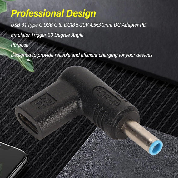 NÖRDIC USB-C till DC 4.5x3.0mm adapter 100W 12-20V för HP-laptops