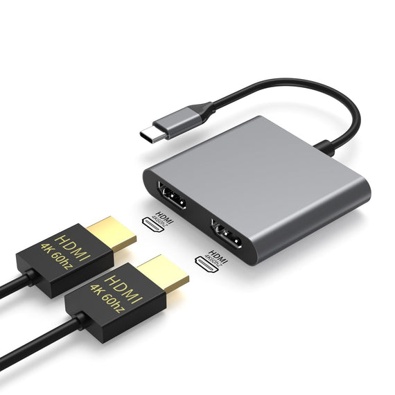 USB-C adapter till dubbla HDMI skärmar, 4K 60Hz, Windows, MacOS, Android